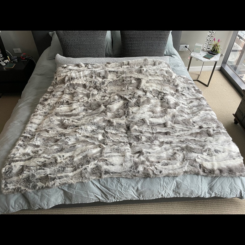 Adrienne Landau Rabbit Fur Throw Blanket
